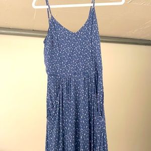 LOFT blue dandelion print midi dress with pockets